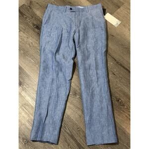 NWT Bar III Slim Fit Blue 100% Linen Dress Pants, Chambray/Heathered Look, 33x30